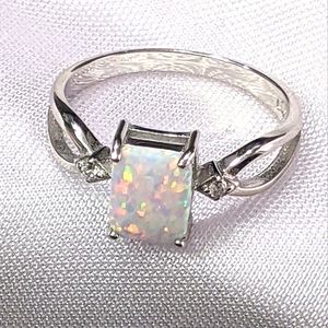 Ring 925 Solid Sterling Silver White lab Opal